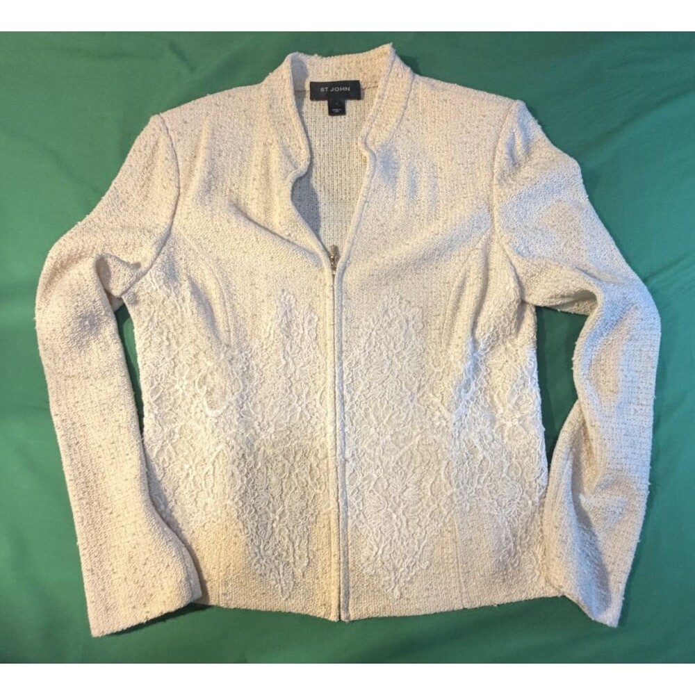 🖤✨ St. John Collection Knit Zip-Up Sweater Top w/ Lace Details Size 10 👚💎 - Picture 2 of 8